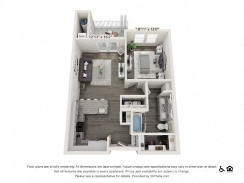 Floor plan for 1 bed, 1 bath, 758 sqft